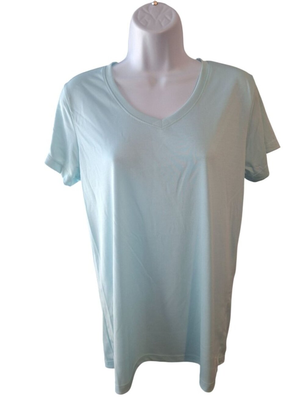Zelos Womens M Aqua Blue V Neck Performance Shirt Athletic Gym Coastal Activewea